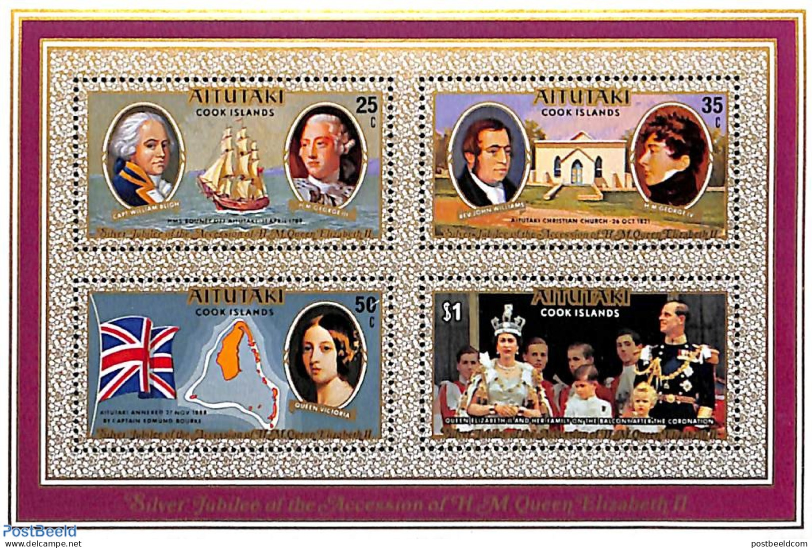 Aitutaki 1977 Silver Jubilee S/s, Mint NH, History - Religion - Various - Explorers - Kings & Queens (Royalty) - Churc.. - Erforscher