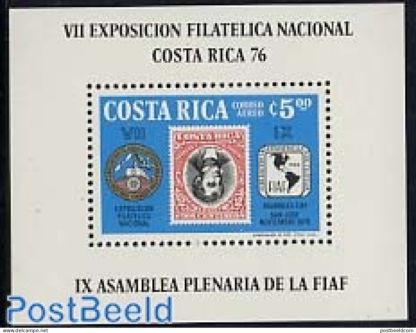 Costa Rica 1976 Stamp Exposition S/s Perforated, Mint NH, Various - Stamps On Stamps - Maps - Postzegels Op Postzegels