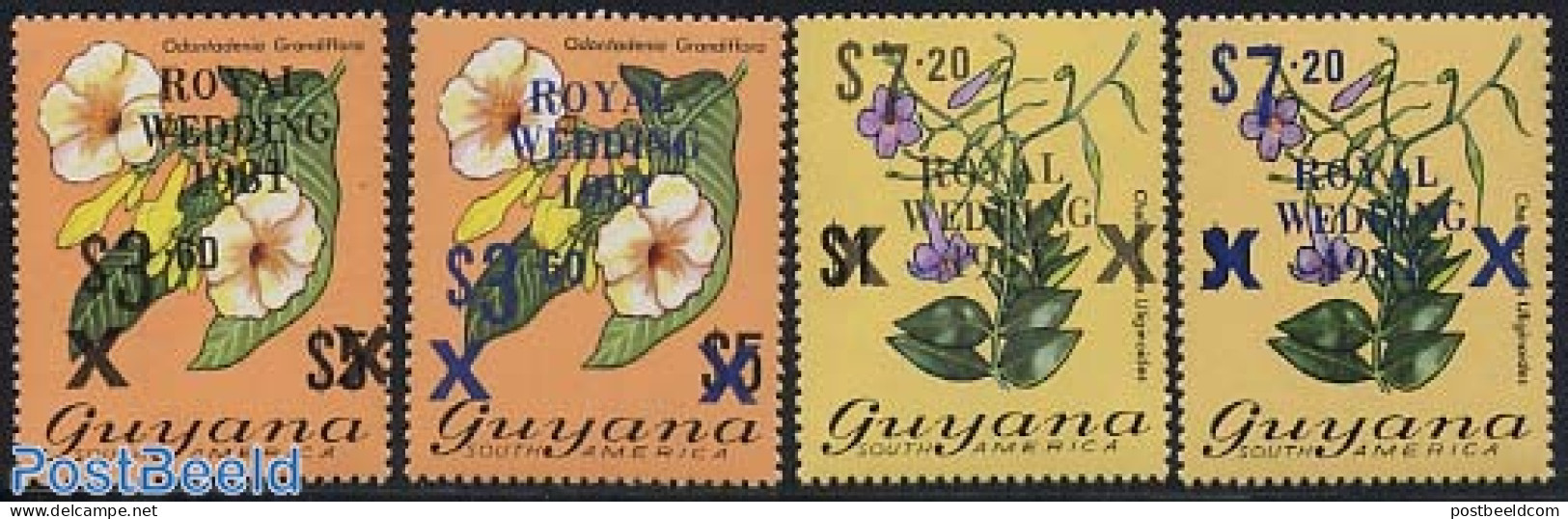 Guyana 1981 Royal Wedding 4v, Mint NH, History - Nature - Charles & Diana - Kings & Queens (Royalty) - Flowers & Plants - Familles Royales
