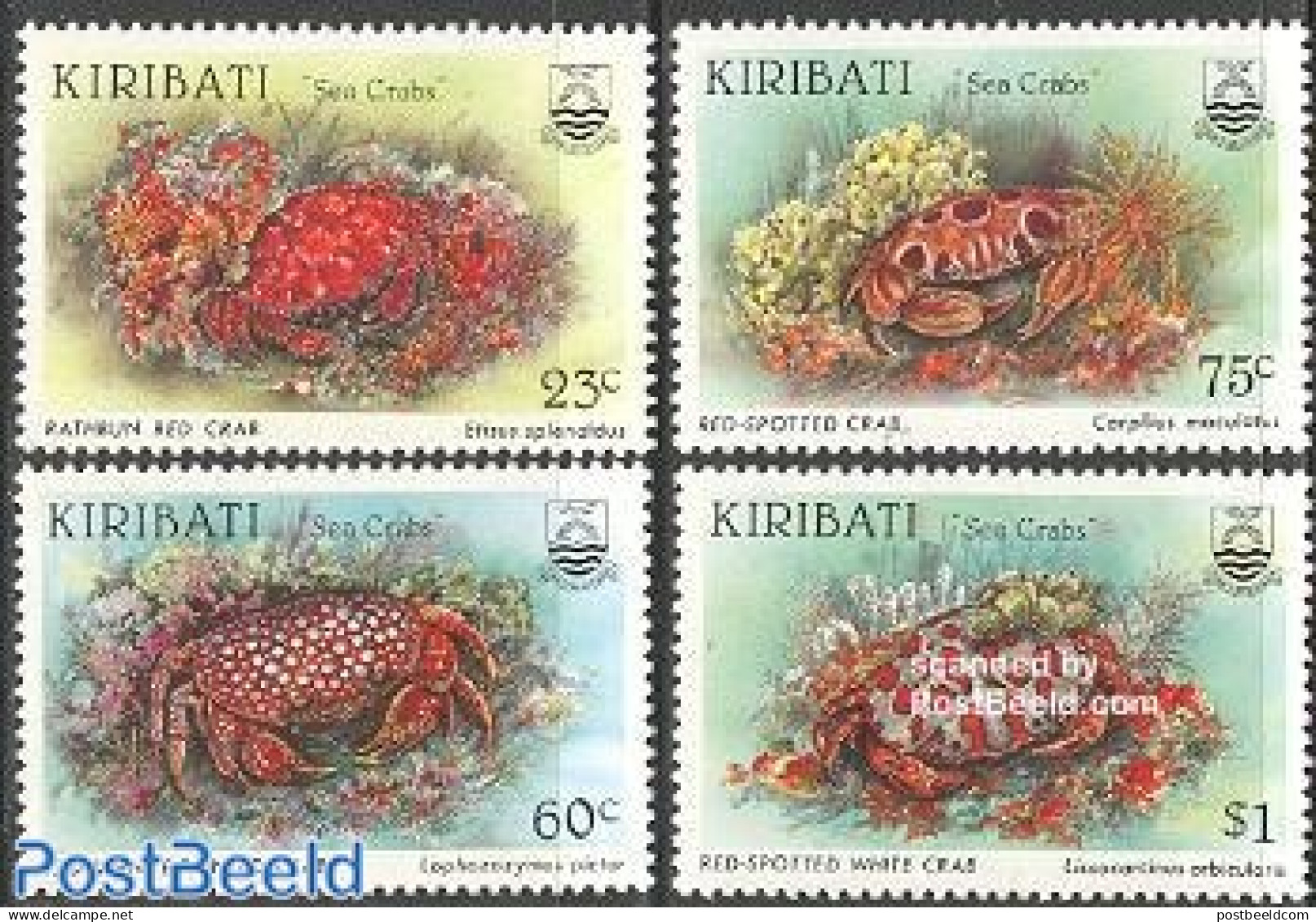 Kiribati 1996 Crabs 4v, Mint NH, Nature - Shells & Crustaceans - Crabs And Lobsters - Marine Life