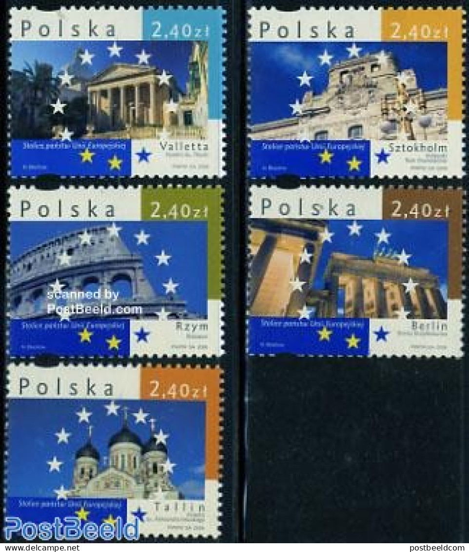 Poland 2006 European Capitals 5v, Mint NH, History - Europa Hang-on Issues - Art - Architecture - Ungebraucht