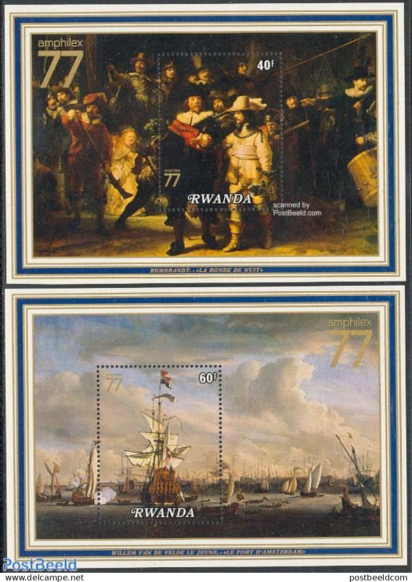 Rwanda 1977 Amphilex 2 S/s, Mint NH, History - Transport - Netherlands & Dutch - Ships And Boats - Art - Paintings - R.. - Geographie