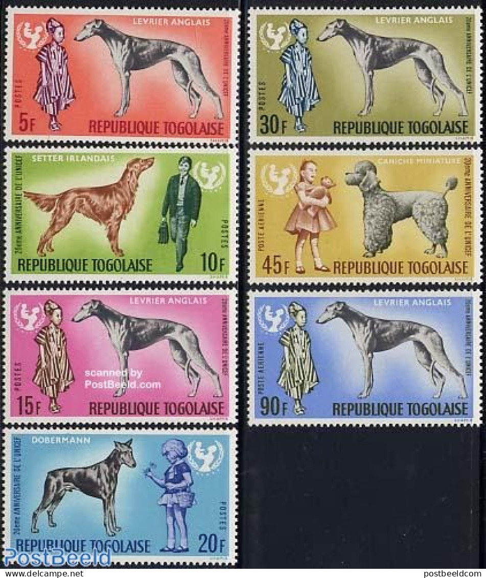 Togo 1967 20 Years UNICEF, Dogs 7v, Mint NH, History - Nature - Unicef - Dogs - Togo (1960-...)