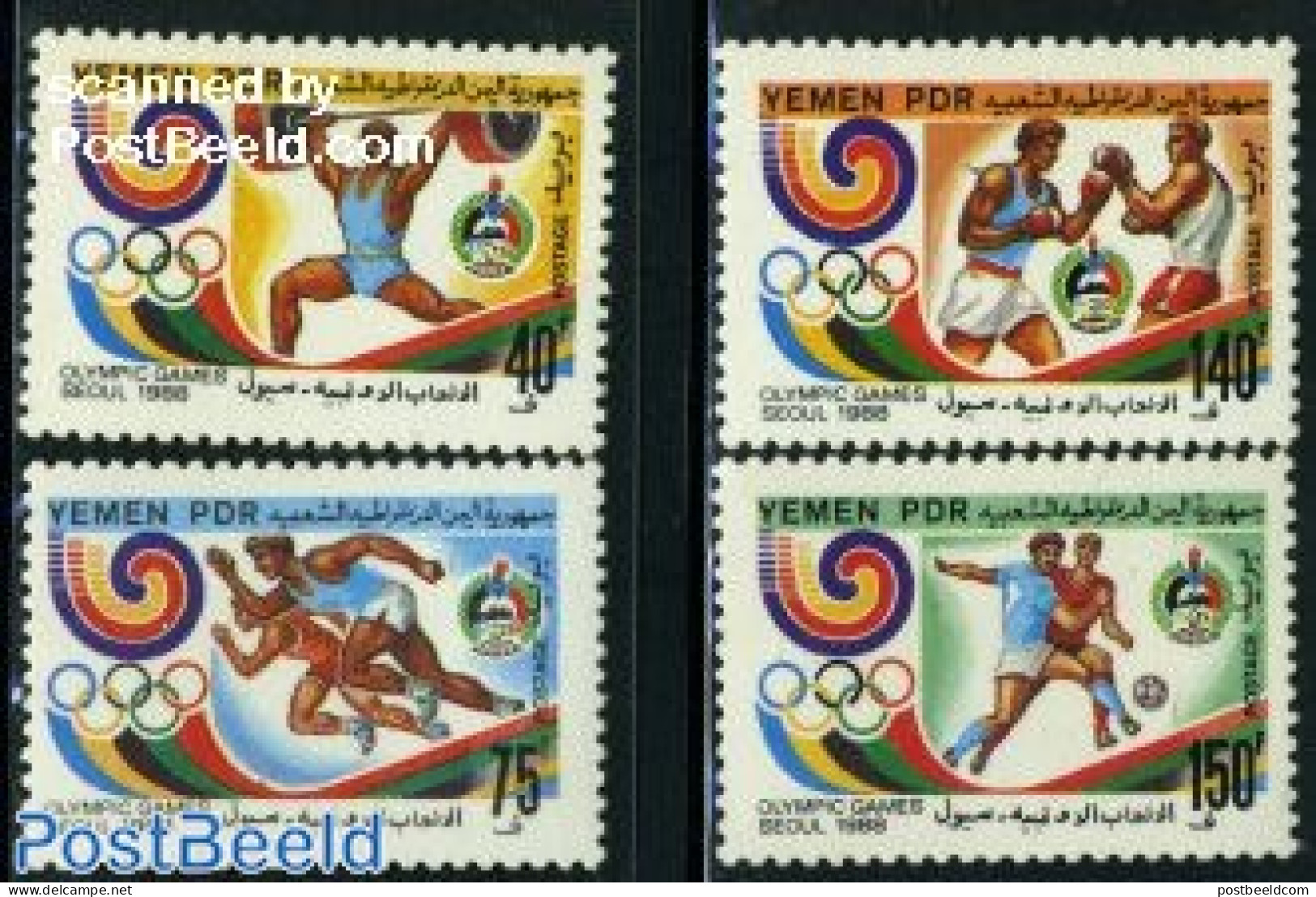 Yemen, South 1988 Olympic Games Seoul 4v, Mint NH, Sport - Boxing - Football - Olympic Games - Weightlifting - Pugilato