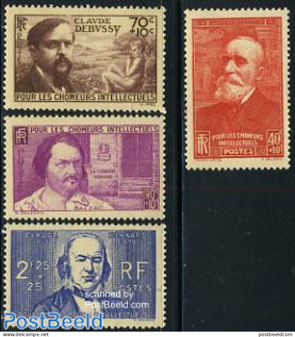 France 1939 Famous Persons 4v, Unused (hinged), Performance Art - Music - Art - Authors - Self Portraits - Unused Stamps
