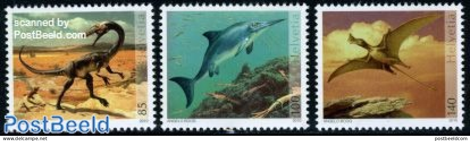 Switzerland 2010 Preh. Animals 3v, Mint NH, Nature - Animals (others & Mixed) - Fish - Prehistoric Animals - Unused Stamps