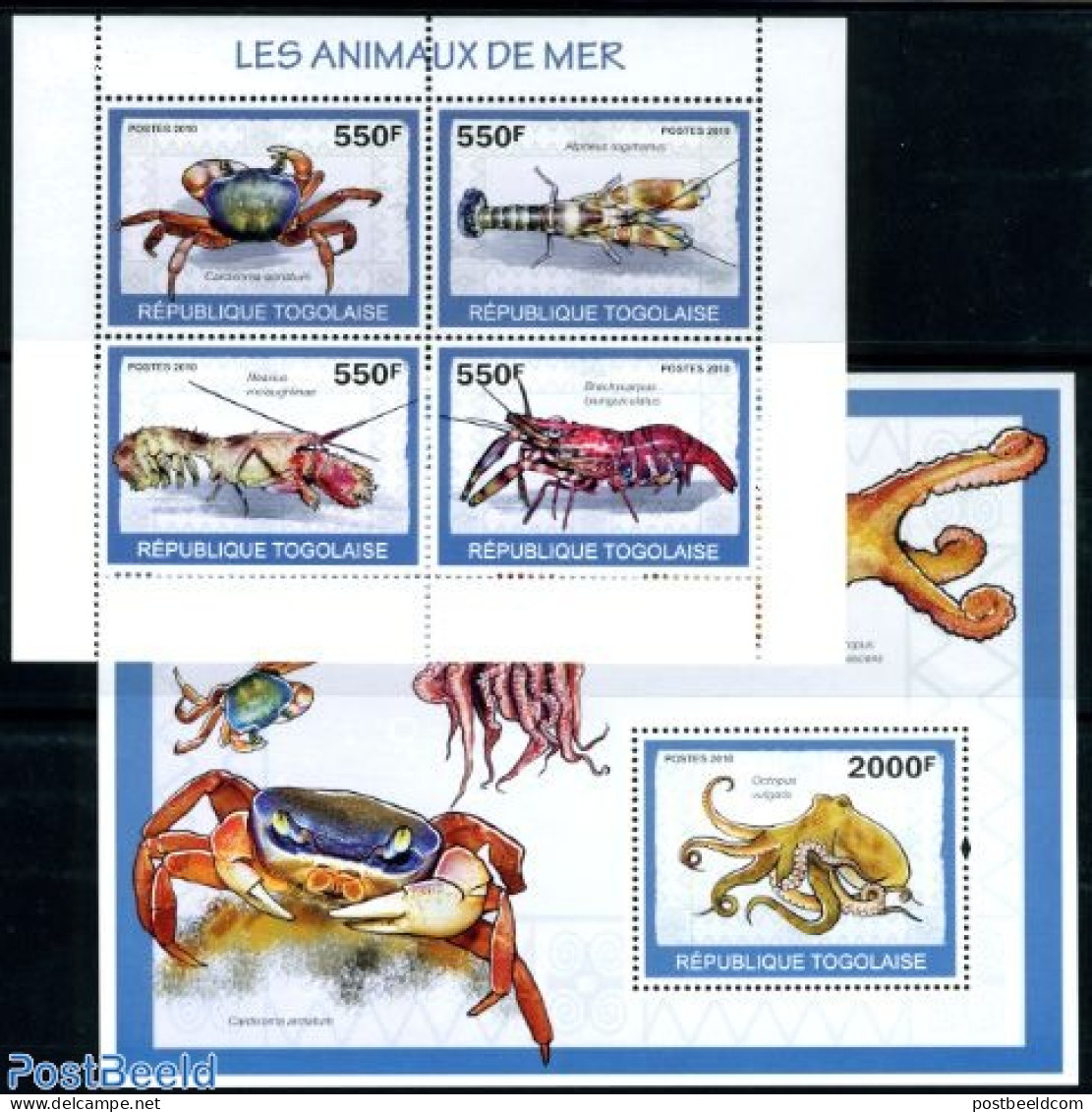 Togo 2010 Marine Life 5v (2 S/s), Mint NH, Nature - Shells & Crustaceans - Crabs And Lobsters - Vita Acquatica