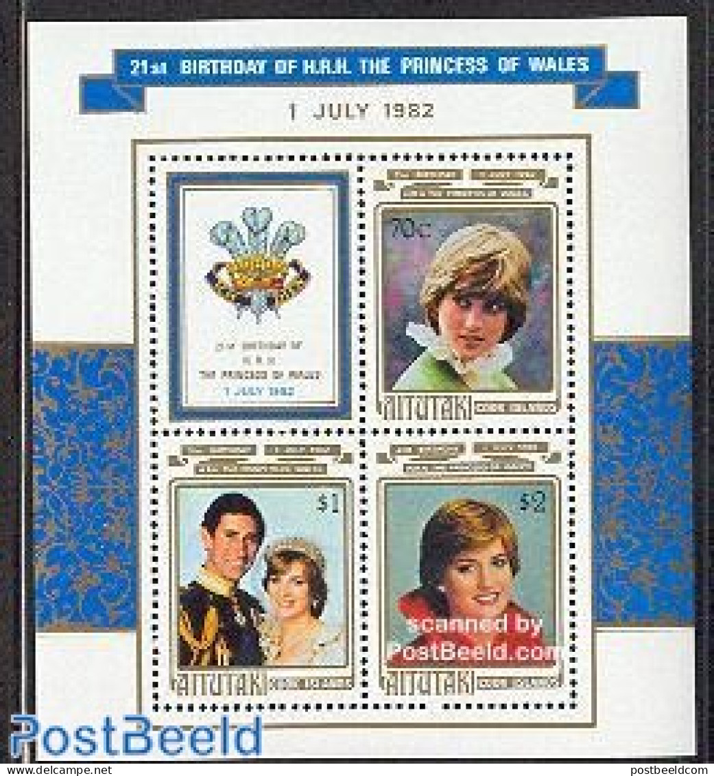 Aitutaki 1982 Princess Diana S/s, Mint NH, History - Charles & Diana - Kings & Queens (Royalty) - Case Reali