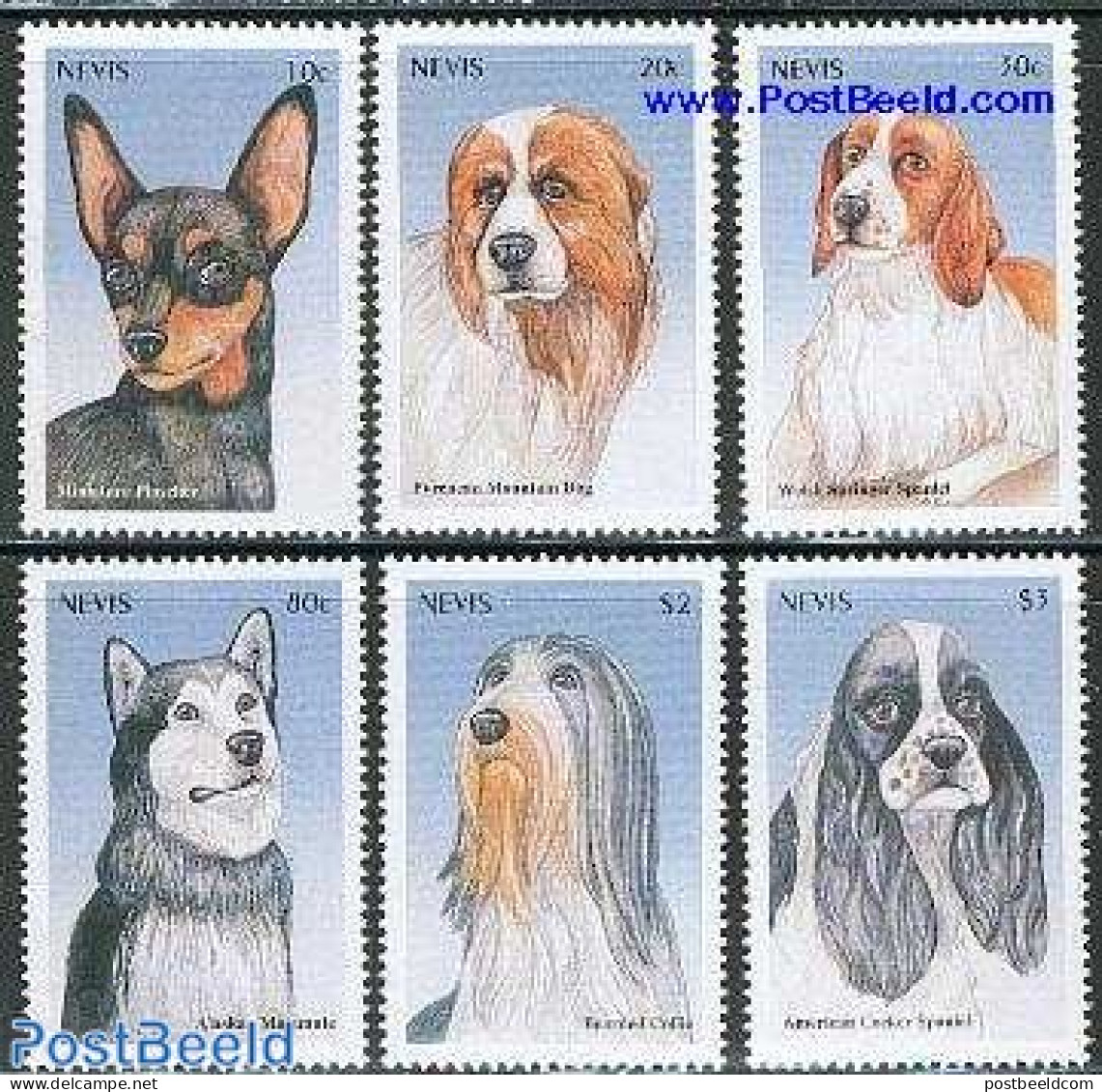 Nevis 2000 Dogs 6v, Mint NH, Nature - Dogs - St.Kitts Und Nevis ( 1983-...)