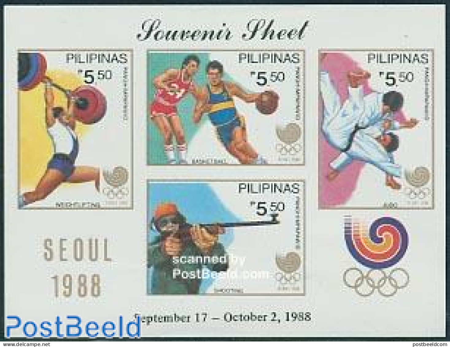 Philippines 1988 Olympic Games Seoul S/s, Mint NH, Sport - Basketball - Judo - Olympic Games - Shooting Sports - Pallacanestro