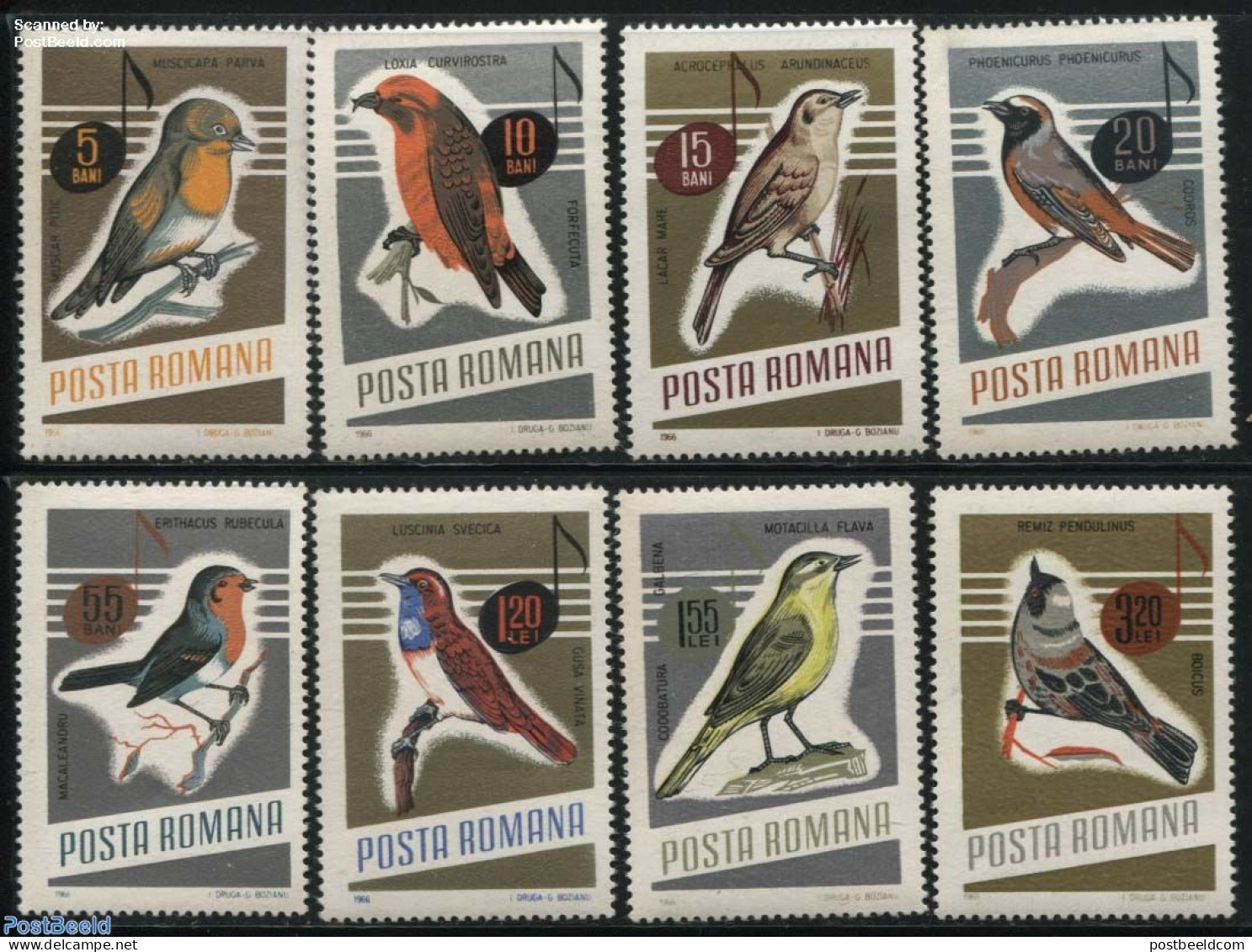 Romania 1966 Singing Birds 8v, Mint NH, Nature - Performance Art - Birds - Music - Staves - Unused Stamps