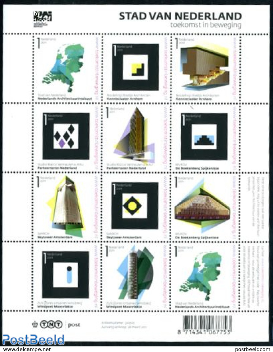 Netherlands 2011 City Of The Netherlands 11v M/s (1 Stamp 2x In Sh., Mint NH, Various - Maps - Art - Modern Architecture - Ongebruikt