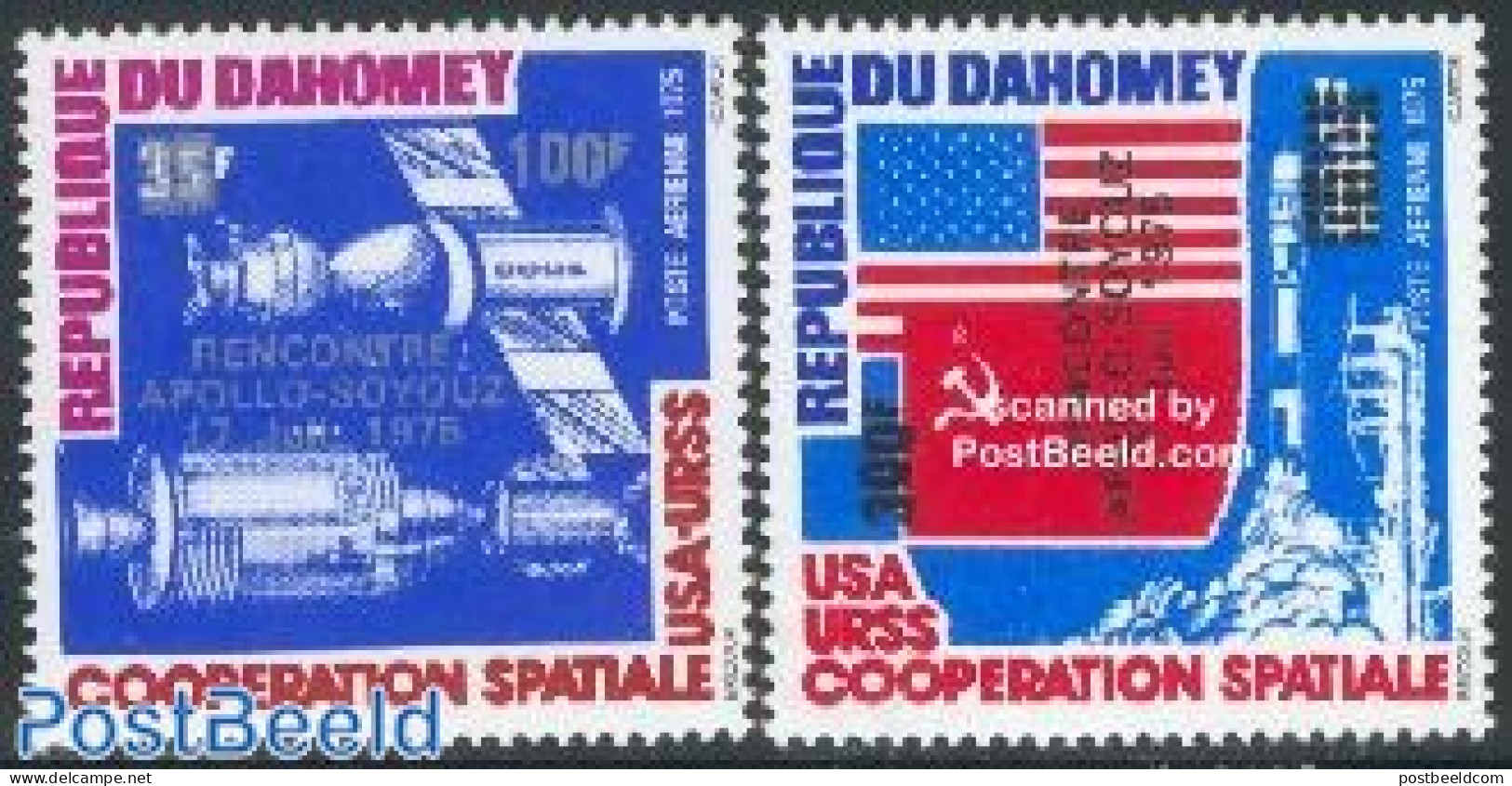 Dahomey 1975 Apollo-Soyuz 2v, Mint NH, Transport - Space Exploration - Autres & Non Classés