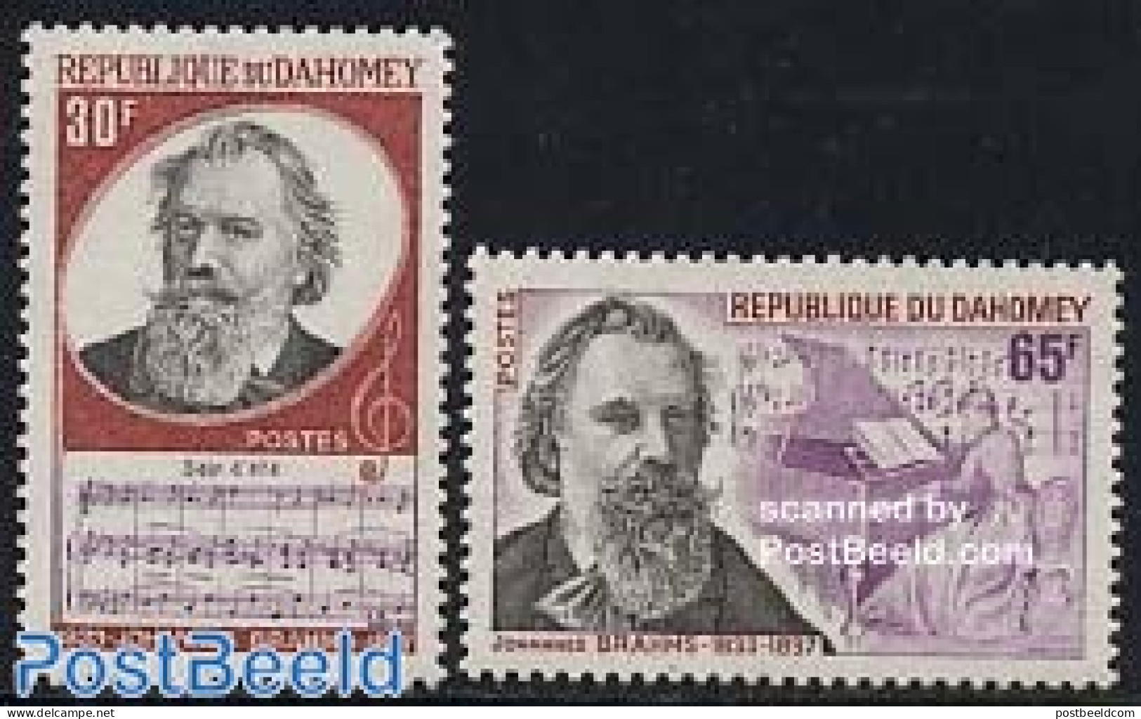 Dahomey 1972 J. Brahms 2v, Mint NH, Performance Art - Music - Staves - Musik