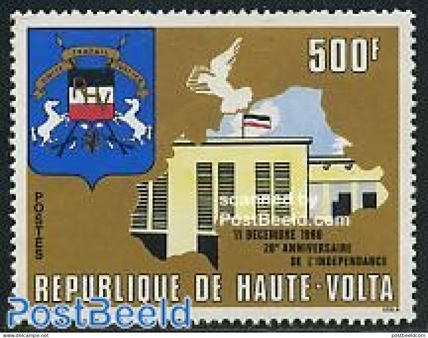 Upper Volta 1980 20 Years Independence 1v, Mint NH, History - Various - Coat Of Arms - Maps - Geographie