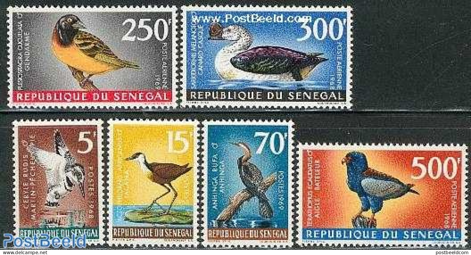 Senegal 1968 Definitives, Birds 6v, Mint NH, Nature - Birds - Ducks - Kingfishers - Senegal (1960-...)