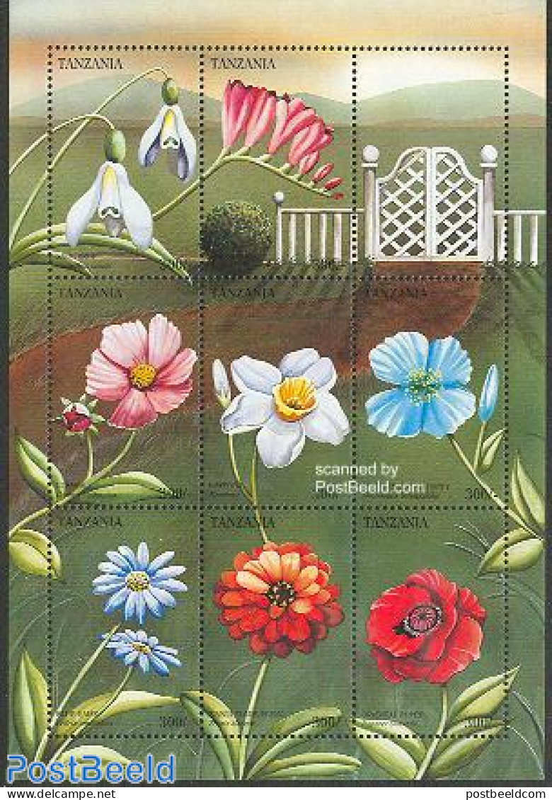 Tanzania 1996 Flowers 9v M/s, Mint NH, Nature - Flowers & Plants - Tansania (1964-...)