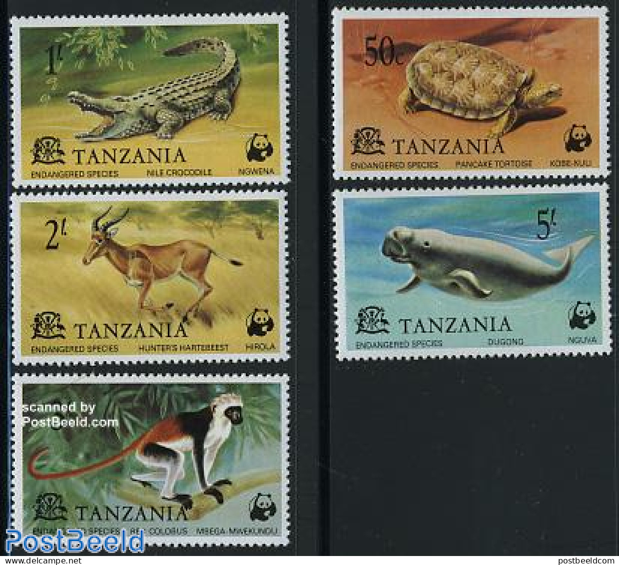 Tanzania 1977 WWF, Animals 5v, Mint NH, Nature - Various - Animals (others & Mixed) - Crocodiles - Monkeys - Reptiles .. - Emissions Communes