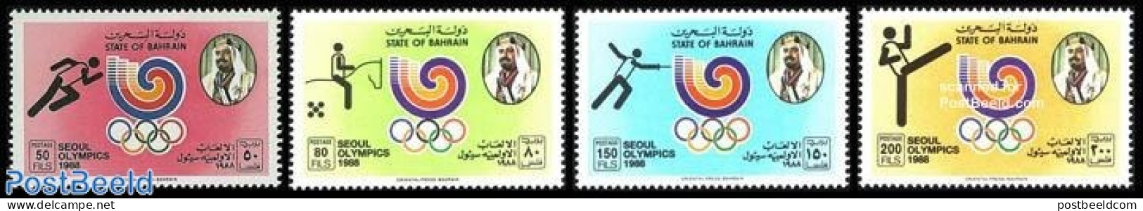 Bahrain 1988 Olympic Games Seoul 4v, Mint NH, Nature - Sport - Horses - Fencing - Escrime