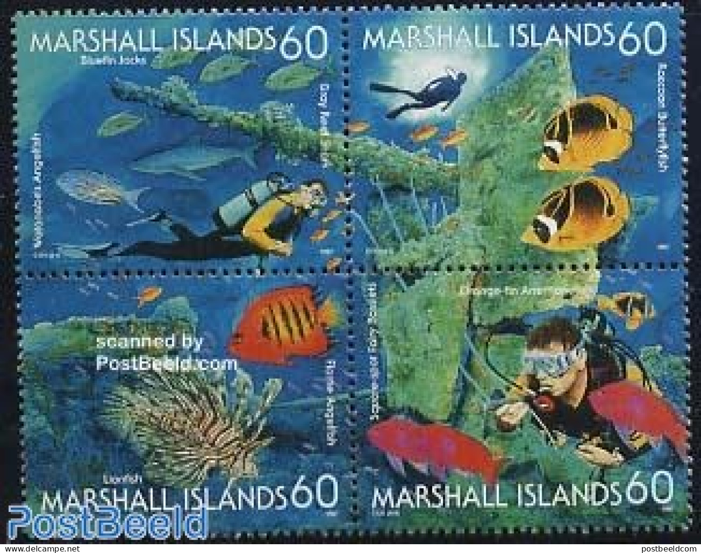 Marshall Islands 1997 Marine Life 4v [+], Mint NH, Nature - Sport - Fish - Diving - Poissons