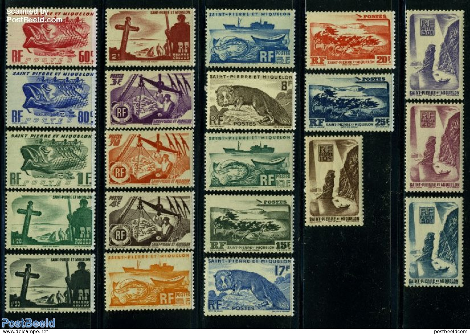 Saint Pierre And Miquelon 1947 Definitives 21v, Mint NH, Nature - Transport - Animals (others & Mixed) - Fish - Ships .. - Fishes