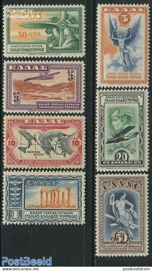 Greece 1933 Airmail 7v, Mint NH, History - Religion - Transport - Various - Europa Hang-on Issues - Greek & Roman Gods.. - Nuovi
