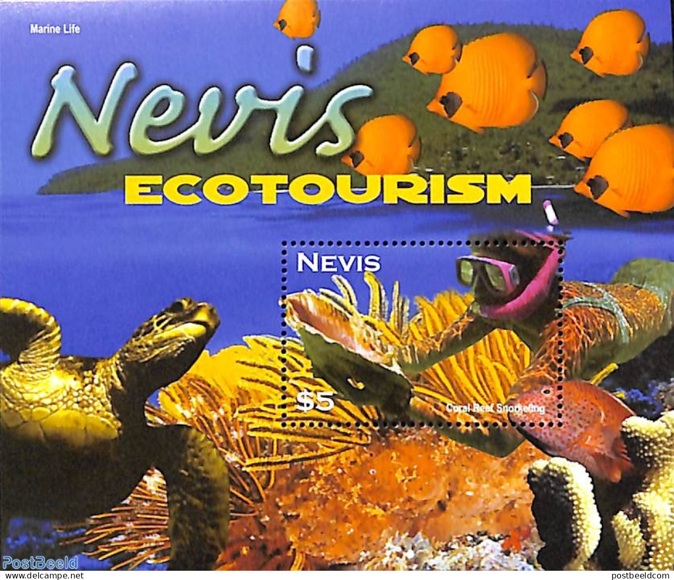 Nevis 2002 Eco Tourism S/s, Mint NH, Nature - Sport - Various - Fish - Turtles - Diving - Tourism - Peces