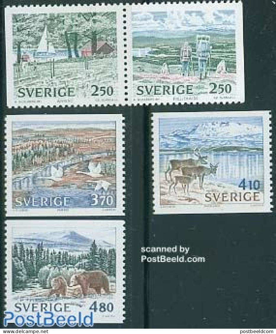 Sweden 1990 National Parks 5v (3v+pair), Mint NH, Nature - Sport - Animals (others & Mixed) - Bears - Birds - Sailing .. - Unused Stamps