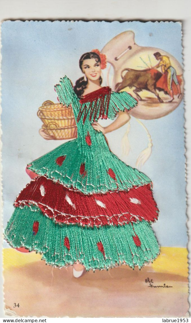Danseuse  Espagnol   - Carte Brodée ; Gumier  (G.2550) - Embroidered
