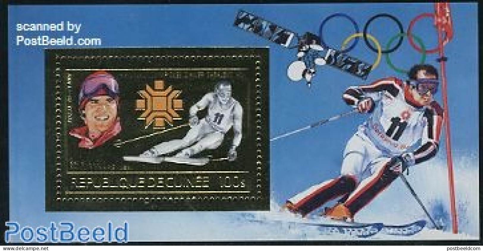 Guinea, Republic 1984 Olympic Winter Games S/s Gold, Mint NH, Sport - Transport - Olympic Winter Games - Skiing - Spac.. - Ski