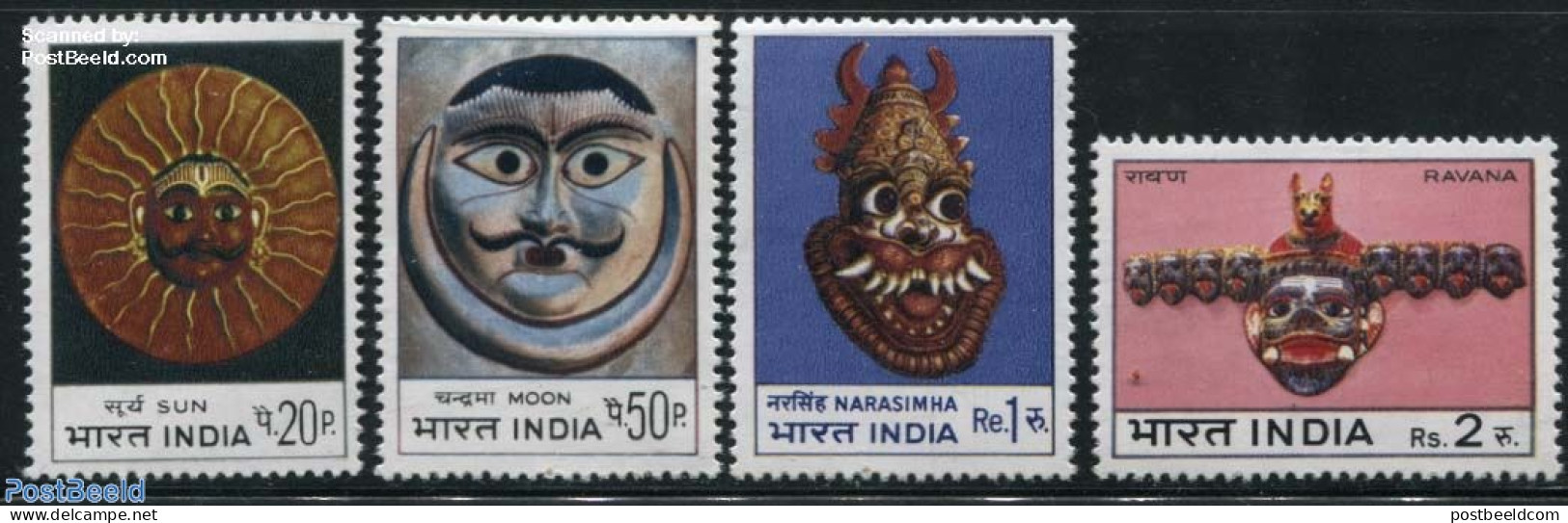 India 1974 Masks 4v, Mint NH, Art - Art & Antique Objects - Neufs