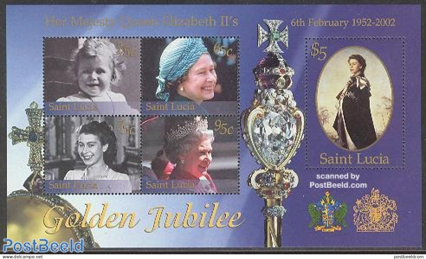 Saint Lucia 2002 Elizabeth II Golden Jubilee S/s, Mint NH, History - Kings & Queens (Royalty) - Königshäuser, Adel