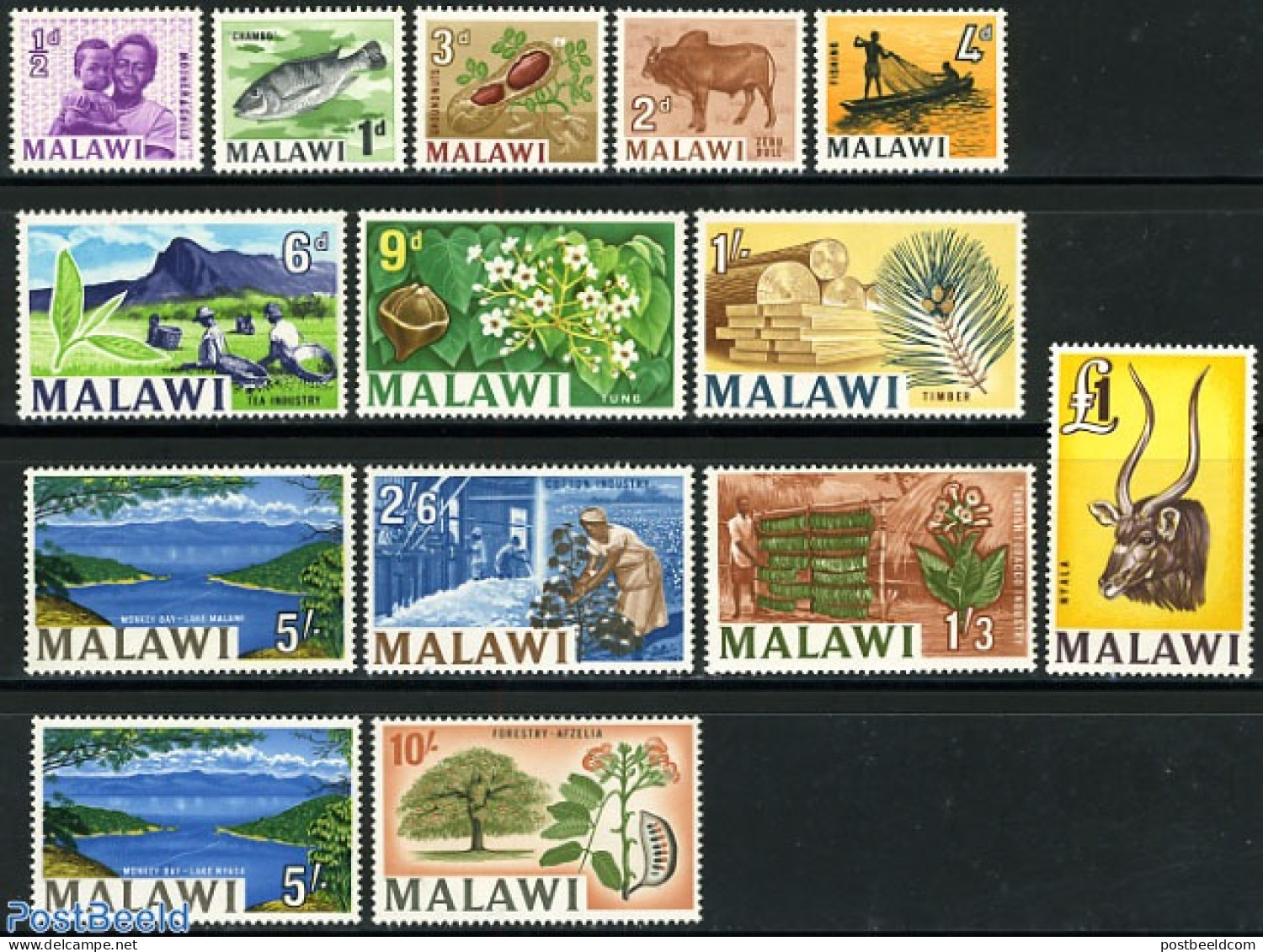 Malawi 1964 Definitives 14v, Mint NH, Nature - Transport - Animals (others & Mixed) - Flowers & Plants - Trees & Fores.. - Rotary, Lions Club