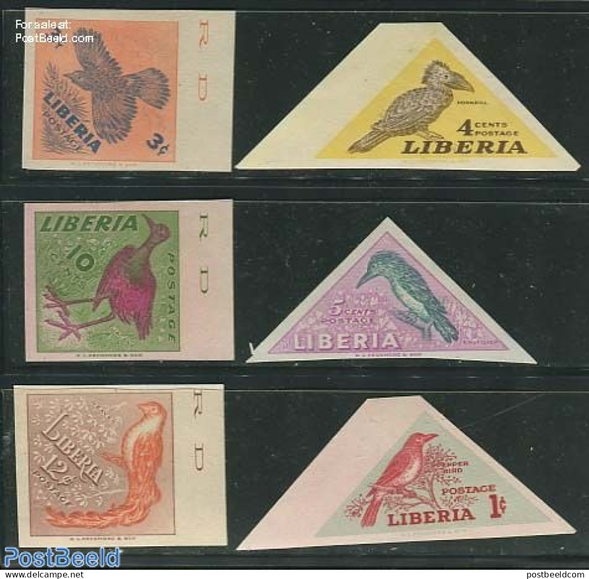 Liberia 1953 Birds 6v Imperforated, Mint NH, Nature - Birds - Kingfishers - Sonstige & Ohne Zuordnung