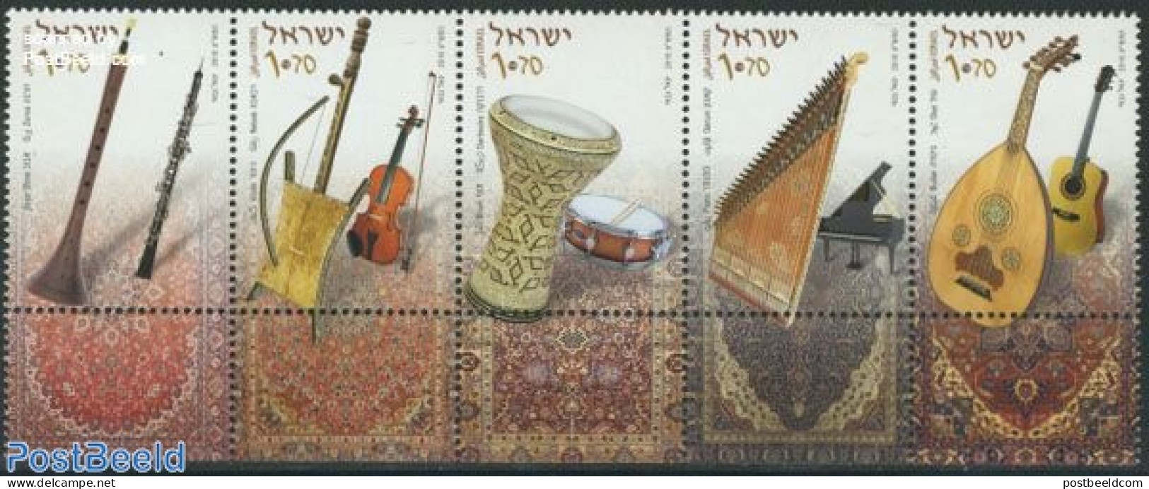 Israel 2010 Music Instruments 5v [::::], Mint NH, Performance Art - Music - Musical Instruments - Nuovi (con Tab)