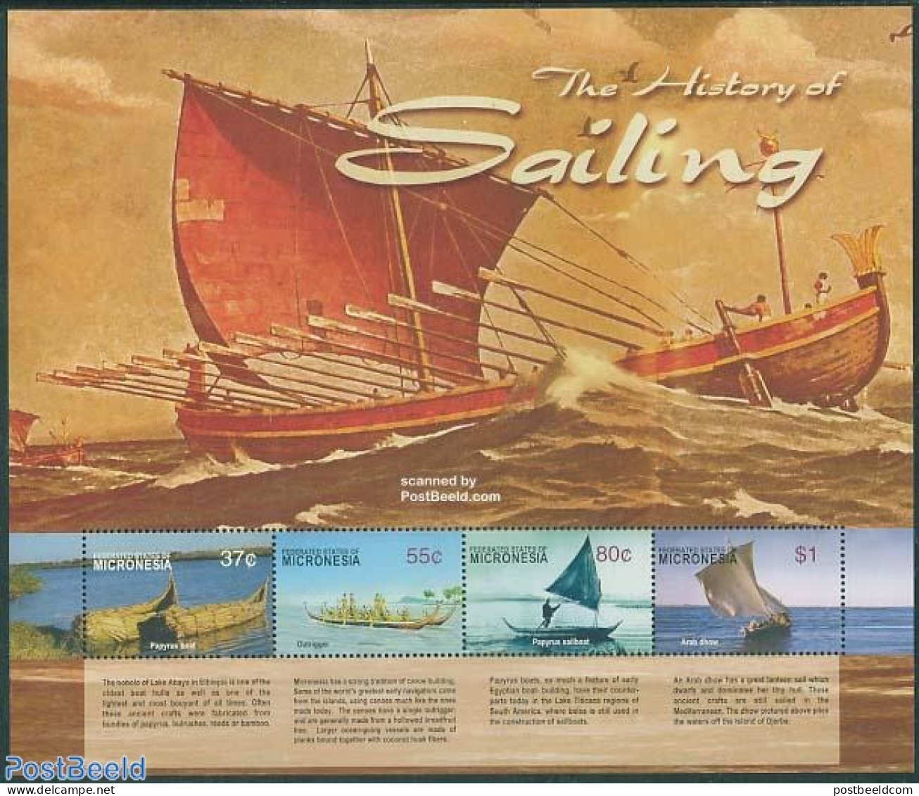 Micronesia 2005 History Of Sailing 4v M/s, Papyrus Boat, Mint NH, Transport - Ships And Boats - Boten