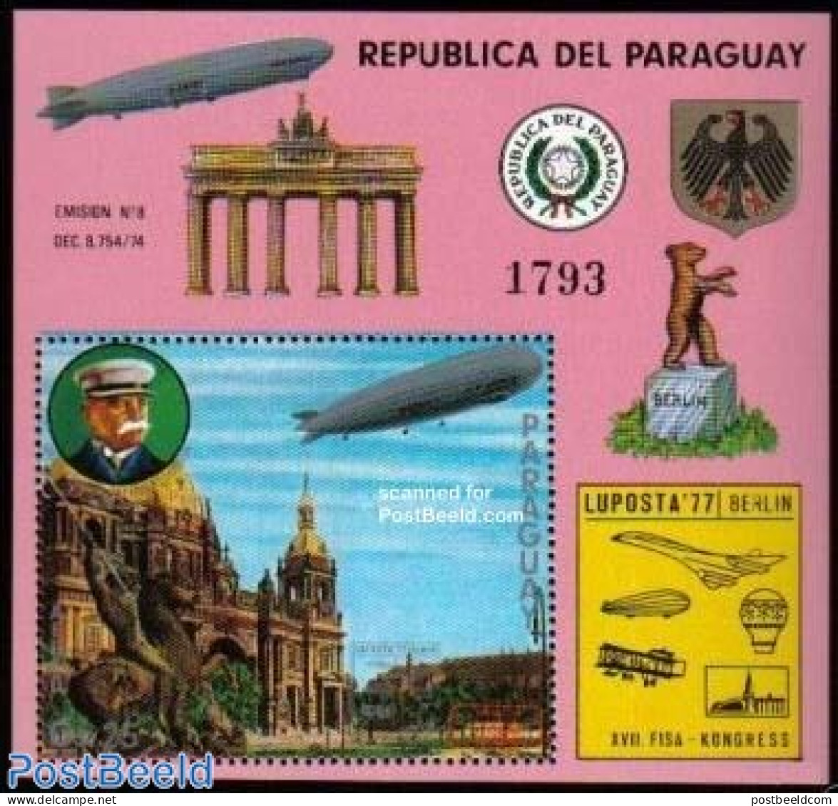 Paraguay 1977 Zeppelin, L.Z. 127 S/s, Mint NH, Transport - Zeppelins - Zeppelin