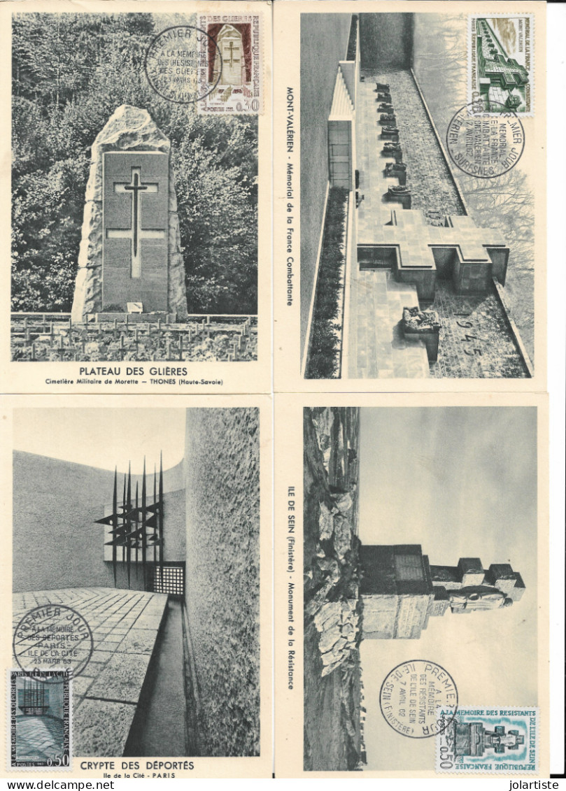 Lot Cartes Maximums Deportation Vercors,sein, Crypte,mont Valerien,glieres 1962 N0173 - 1960-1969