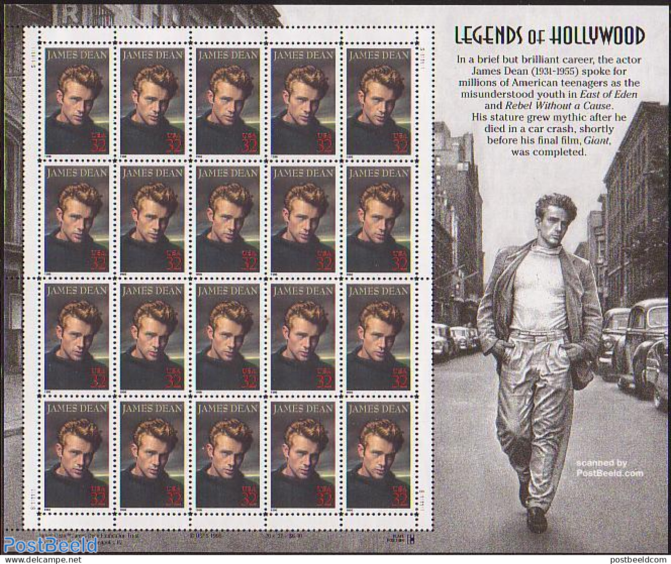 United States Of America 1996 James Dean M/s, Mint NH, Performance Art - Movie Stars - Nuovi