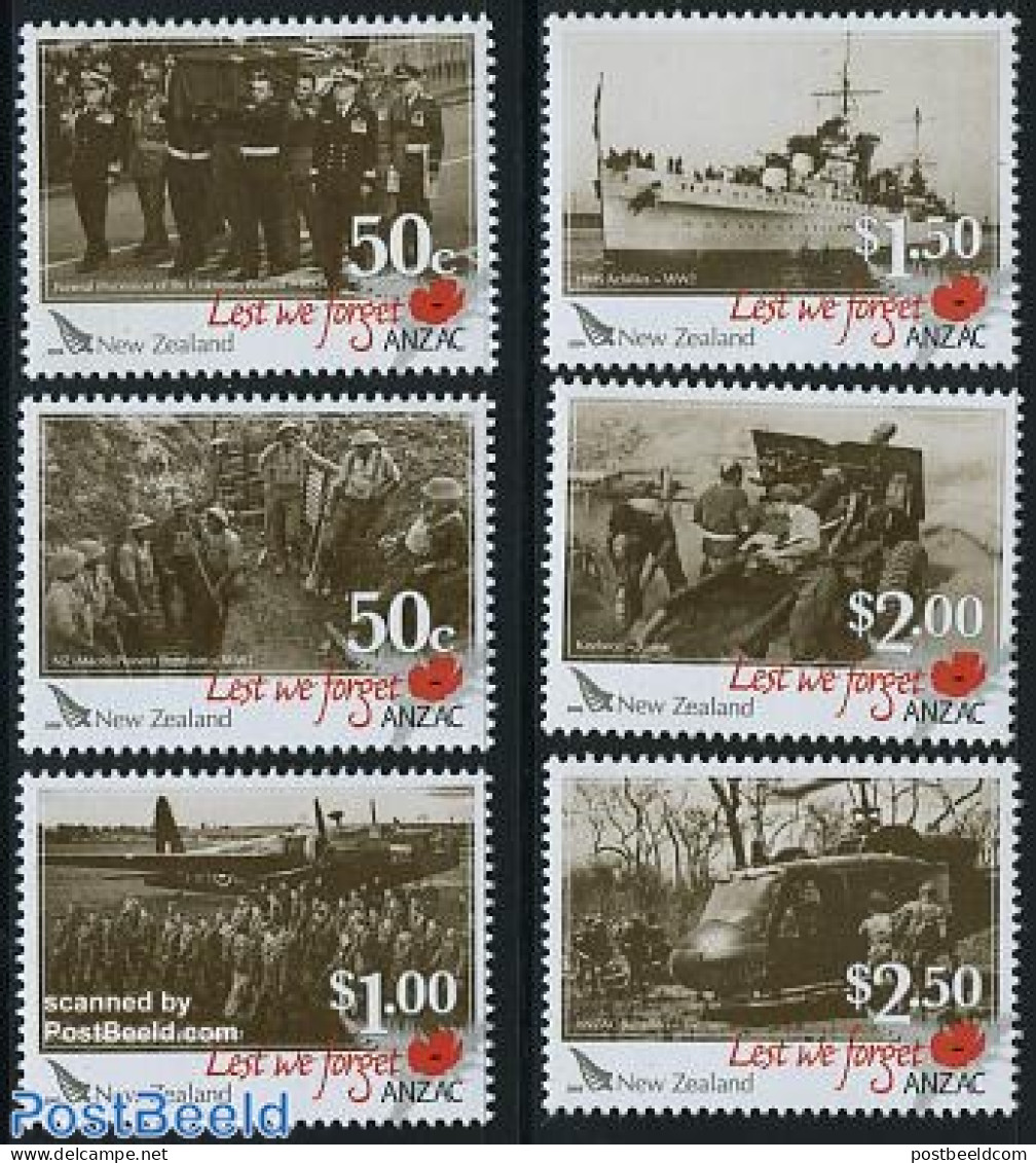 New Zealand 2009 ANZAC 6v, Mint NH, History - Transport - Militarism - World War II - Helicopters - Aircraft & Aviatio.. - Neufs