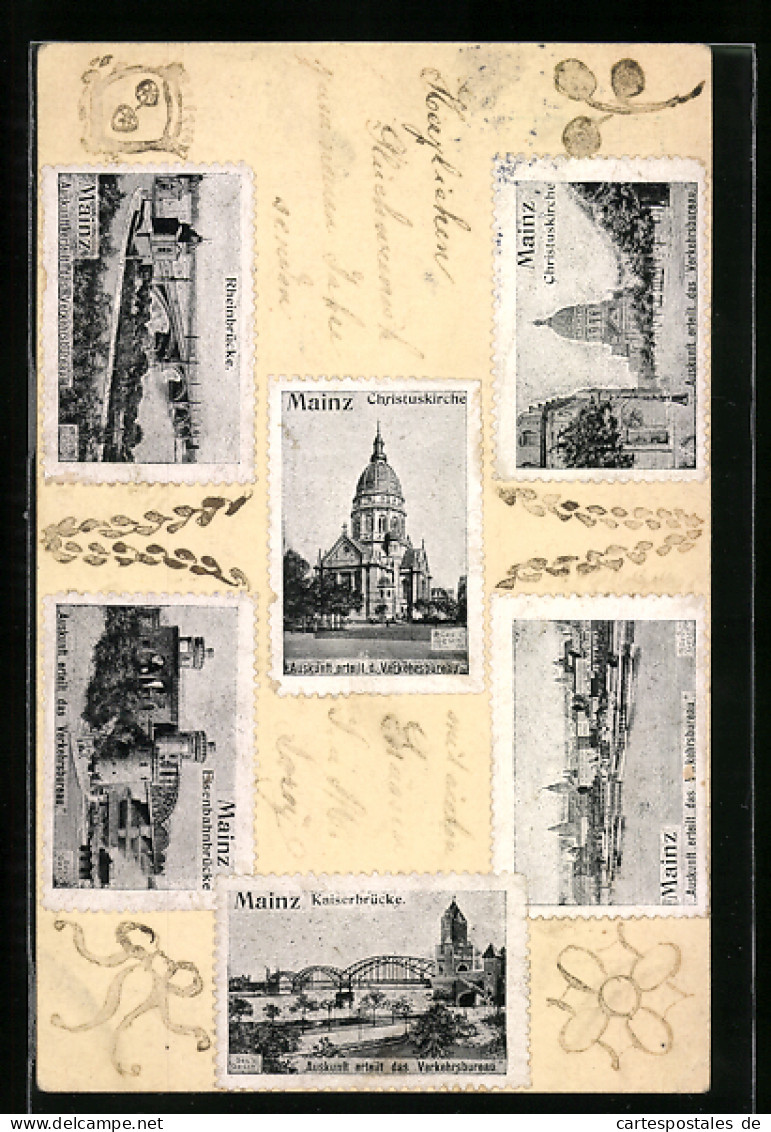 AK Mainz, Christuskirche, Eisenbahnbrücke Und Rheinbrücke  - Mainz