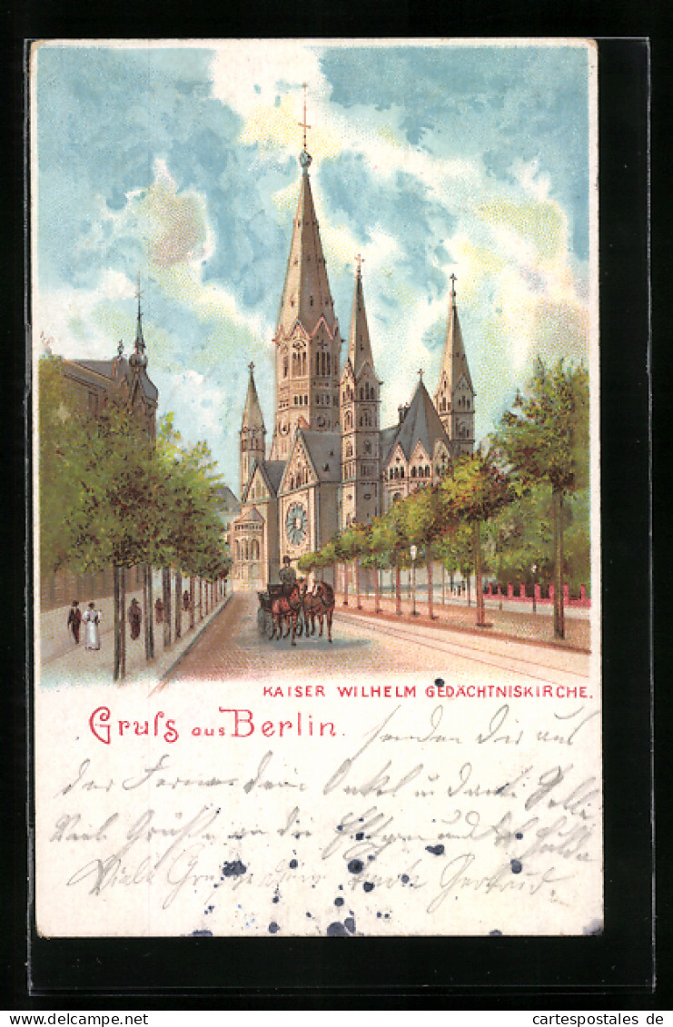 Lithographie Berlin-Charlottenburg, Die Kaiser-Wilhelm Gedächtniskirche  - Charlottenburg