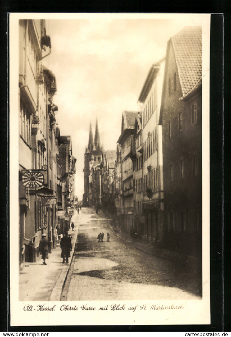 AK Kassel, Oberste Gasse Mit Blick Auf St. Martinskirche  - Kassel