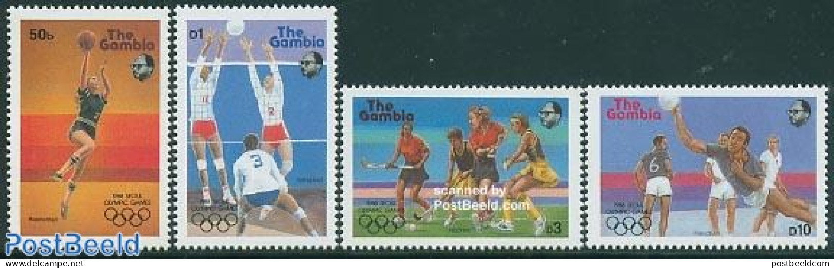 Gambia 1987 Olympic Games 4v, Mint NH, Sport - Basketball - Handball - Hockey - Olympic Games - Volleyball - Baloncesto