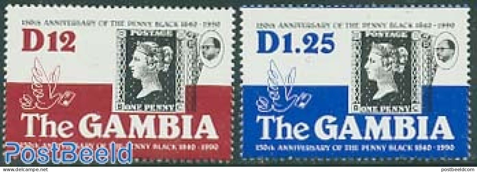 Gambia 1990 150 Years Stamps 2v, Mint NH, Stamps On Stamps - Postzegels Op Postzegels