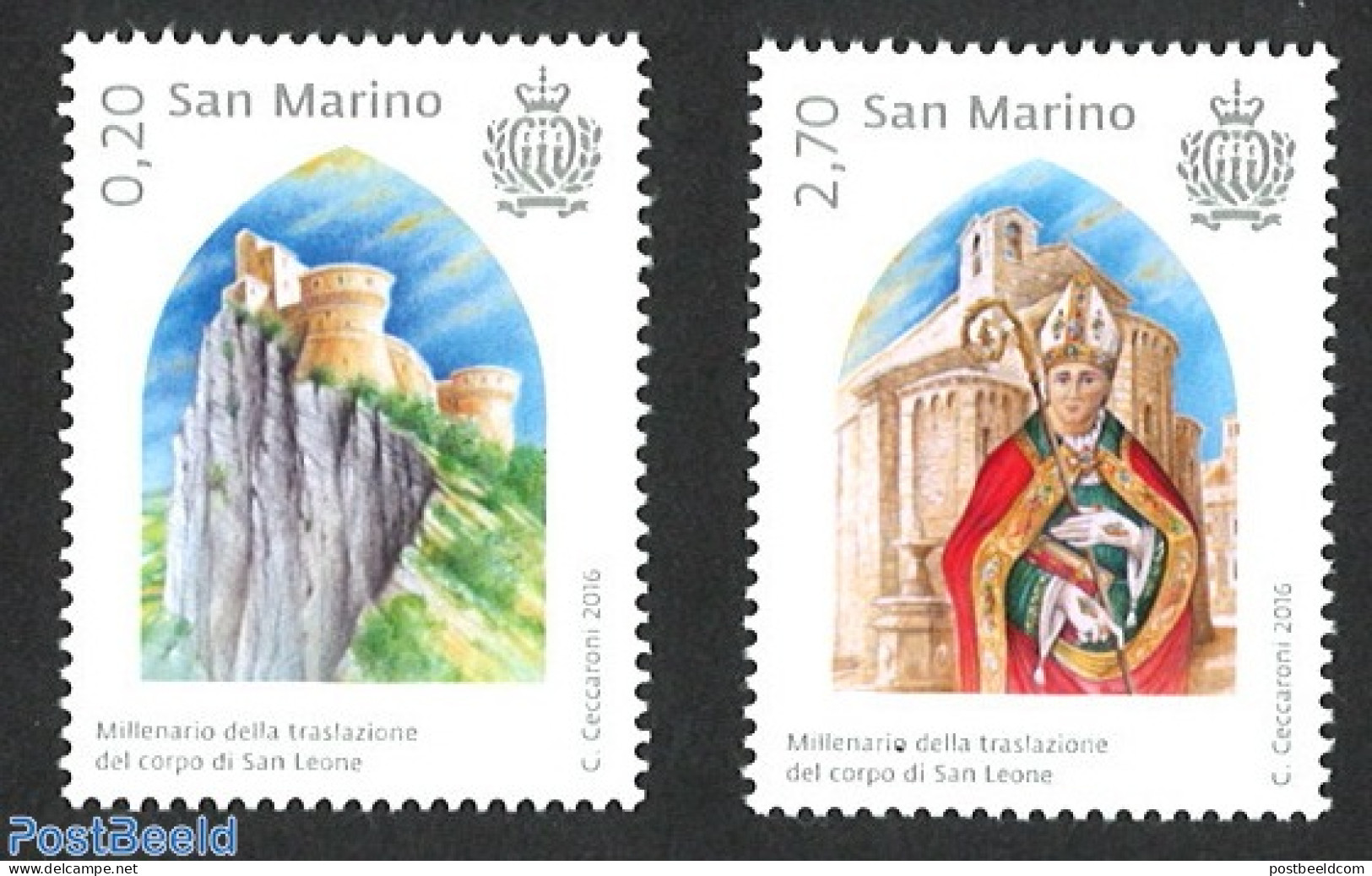 San Marino 2016 San Leone 2v, Mint NH, Religion - Churches, Temples, Mosques, Synagogues - Religion - Art - Castles & .. - Ongebruikt