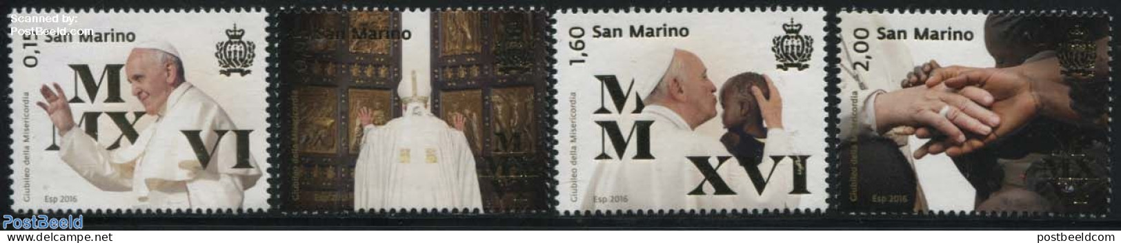 San Marino 2016 Jubilee Of Mercy 4v, Mint NH, Religion - Pope - Religion - Nuevos