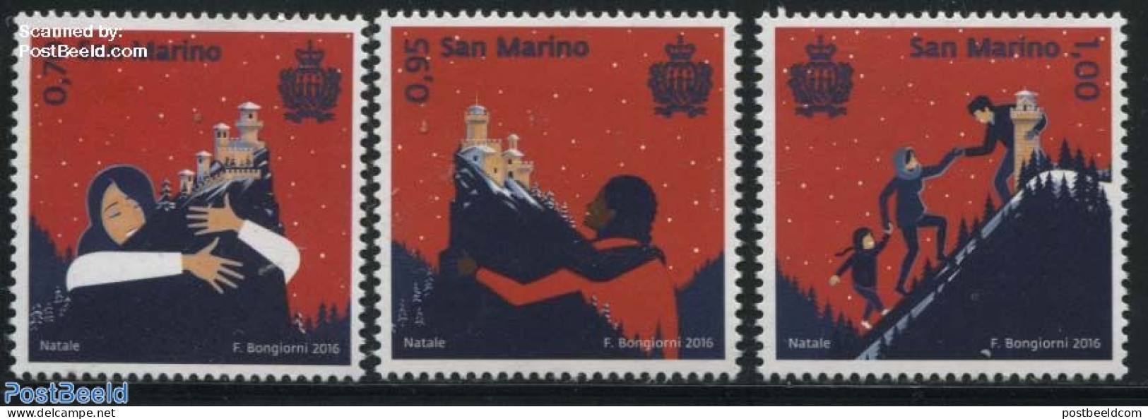 San Marino 2016 Christmas 3v, Mint NH, Religion - Christmas - Art - Castles & Fortifications - Neufs