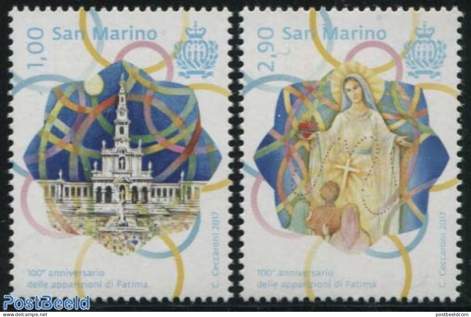 San Marino 2017 Our Lady Of Fatima 2v, Mint NH, Religion - Religion - Unused Stamps
