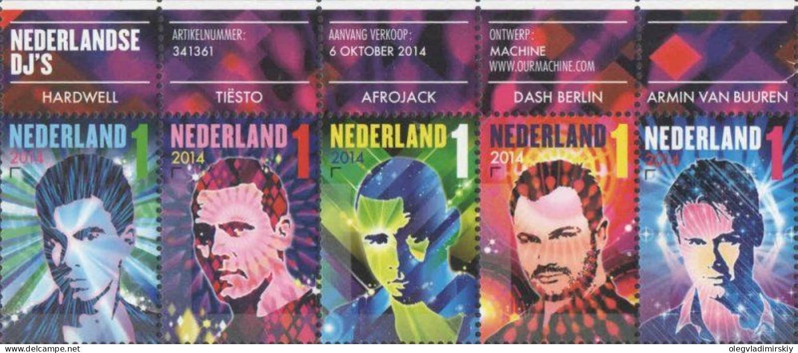 Netherlands Pays-Bas Niederlande 2014 Famous Dutch DJs Set Of 5 Stamps In Strip MNH - Ungebraucht
